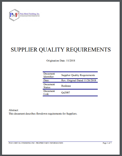 Supplier QA Requirements